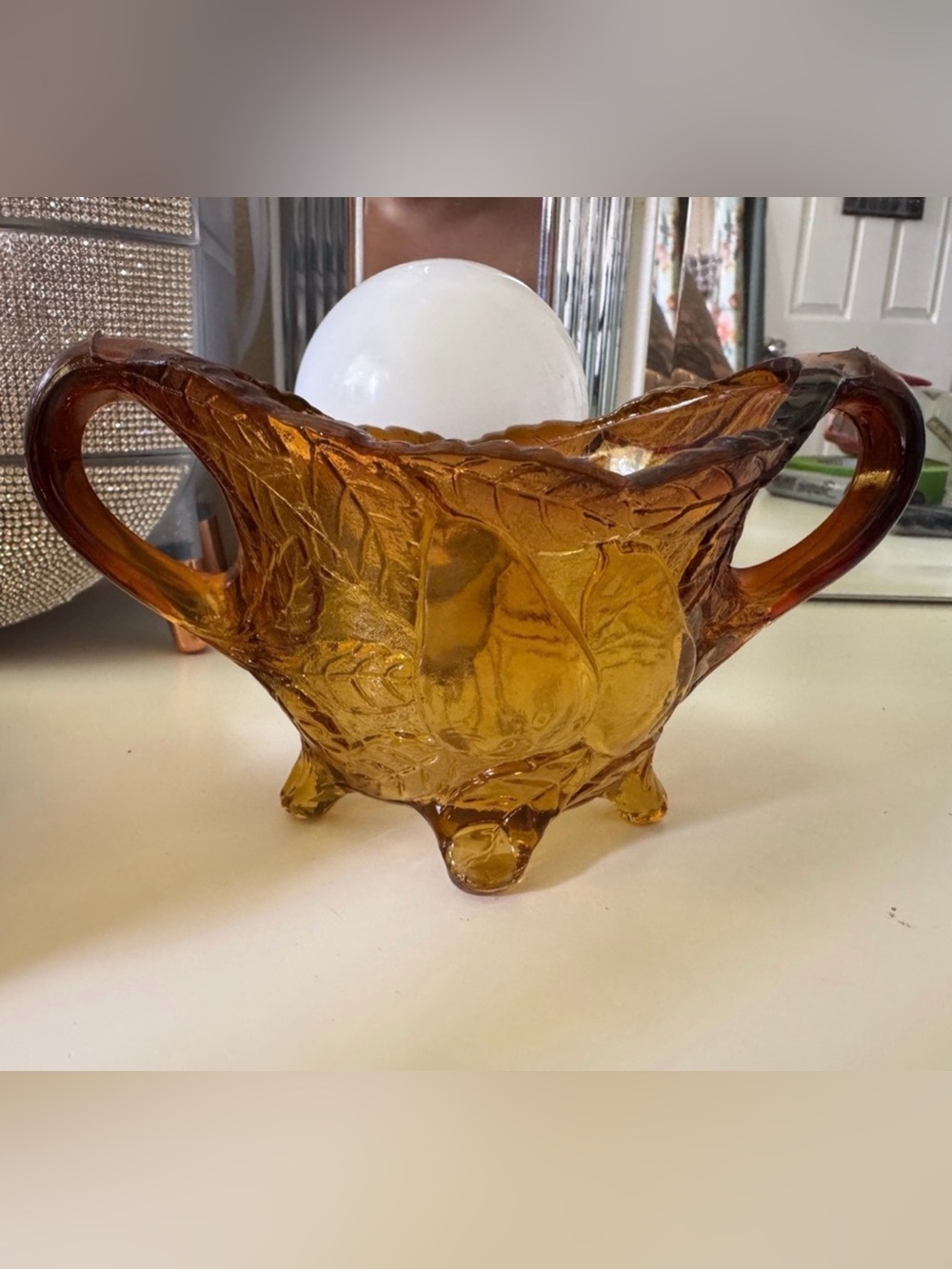 Vintage Tiara Indiana Glass Sweet Pear Burnt Honey Amber Footed Sugar Bowl